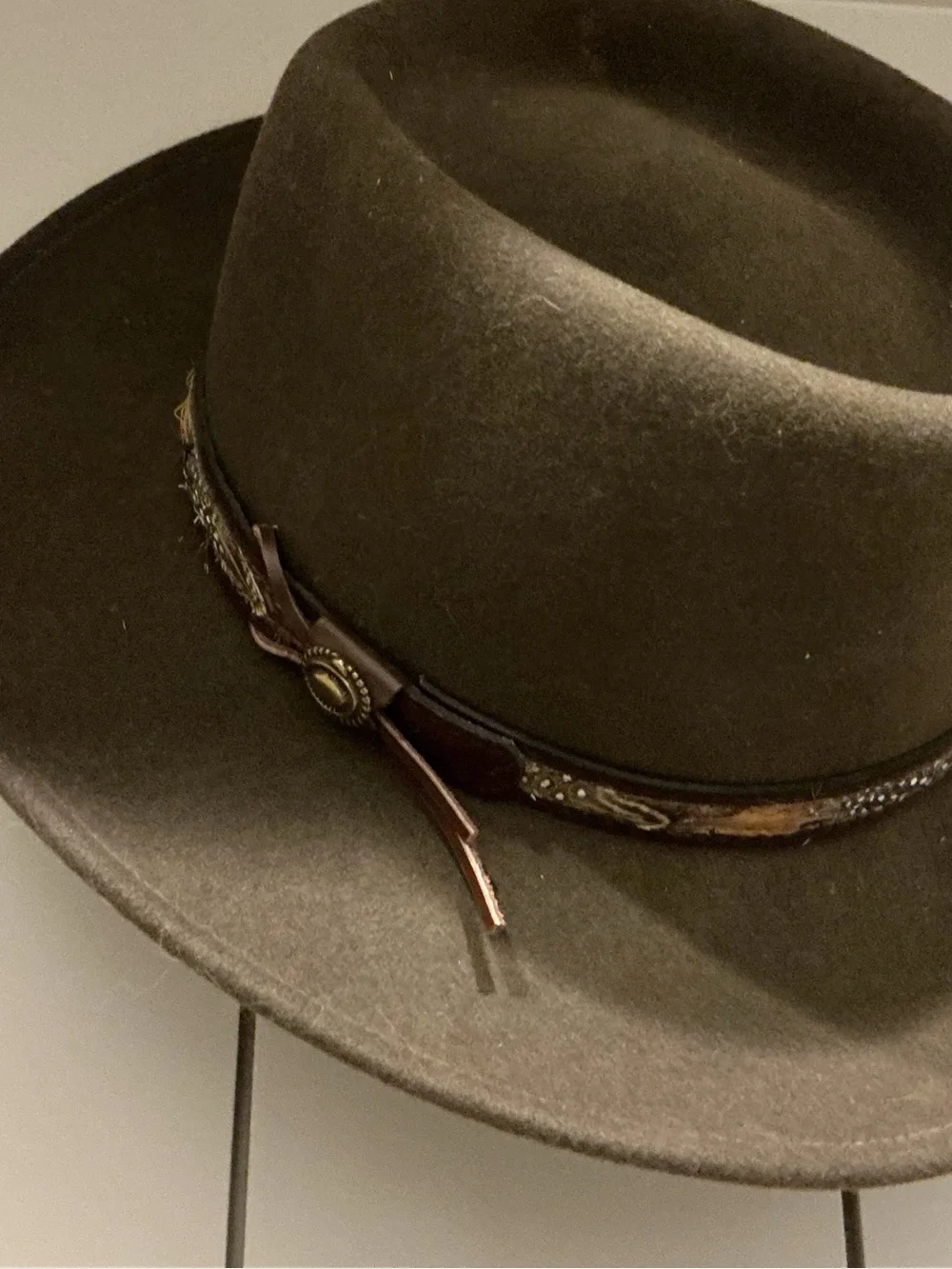 Beretta Life Felt 100% Wool Hat XL Made in USA Olive Brown Western Fedora EUC